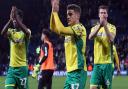 Max Aarons leads the applause as the City players thank the travelling fans at West Brom Picture: Paul Chesterton/Focus Images