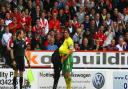 Grant Holt Norwich shares a joke with the Nottingham Forest fans as they 