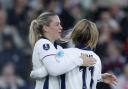 Lauren Hemp congratulates Alessia Russo after putting England ahead in a Euro2025 qualifying win over the Republic of Ireland at Carrow Road