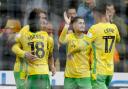 Josh Sargent is congratulated after his opener in a 1-1 Championship draw against Sheffield United