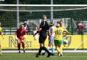 Tash Snelling places her shot beyond the reach of the Cambridge 'keeper to give City the lead