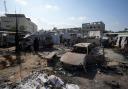 The site of a deadly fire, after an Israeli strike hit a tent area in the courtyard of a hospital in the Gaza Strip (Abdel Kareem Hana/AP)