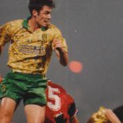 Chris Sutton against Bayern Munich at Carrow Road. Pic: Bill Smith.