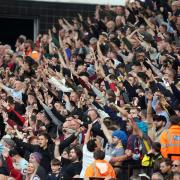 The traveling Aston Villa fans celebrate their sideÕs 2nd goal during the Premier League match at Carrow Road, NorwichPicture by Paul Chesterton/Focus Images Ltd +44 7904 64026705/10/2019