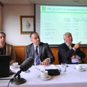 Club chairman Alan Bowkett and chief executive David McNally present Norwich City's accounts at Carrow Road. Photo: Bill Smith