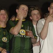 Norwich City fans watch as their football team suffered 6-0 defeat to Fulham in 2005, the last time Norwich was relegated from the Premier League. Pictures:SONYA BROWNCopy:For: EDP/EN©EDP 2005