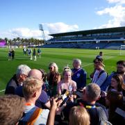 Centre of attention - England's Lauren Hemp talks to the media after a training session at Central Coast Stadium in New South Wales