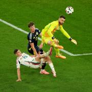 Angus Gunn comes off his line during Scotland's defeat to Hungary