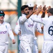 Shoaib Bashir, centre, gave England hope (Anjum Naveed/AP)